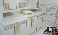 midye kabuğu desenli cimstone banyo tezgahı uygulaması. Sadestone, belenco ve calisco markaları da çimstone markası gibi yerli ürünlerdir.